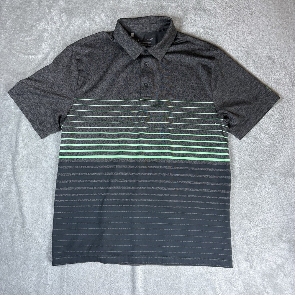 Under Armour Playoff Polo Shirt Mens L Short Sleeve Golf Grey Stripe Casual